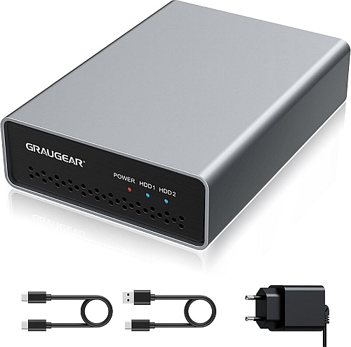 GRAUGEAR G-25RD2-AC-10G – Duální externí box pro 2.5" SATA SSD / HDD (RAID, USB 3.2 Gen 2 10Gbit)